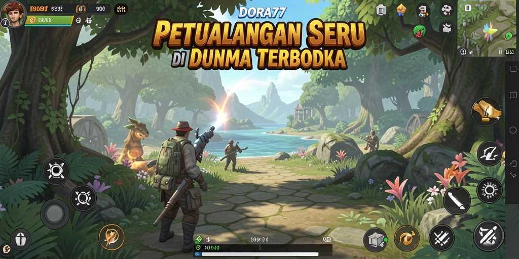 Screenshot gameplay DORA77 menampilkan eksplorasi dunia terbuka yang luas.