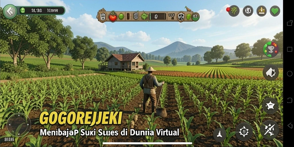 Screenshot gameplay GOGOREJEKI menampilkan aktivitas bertani yang seru.