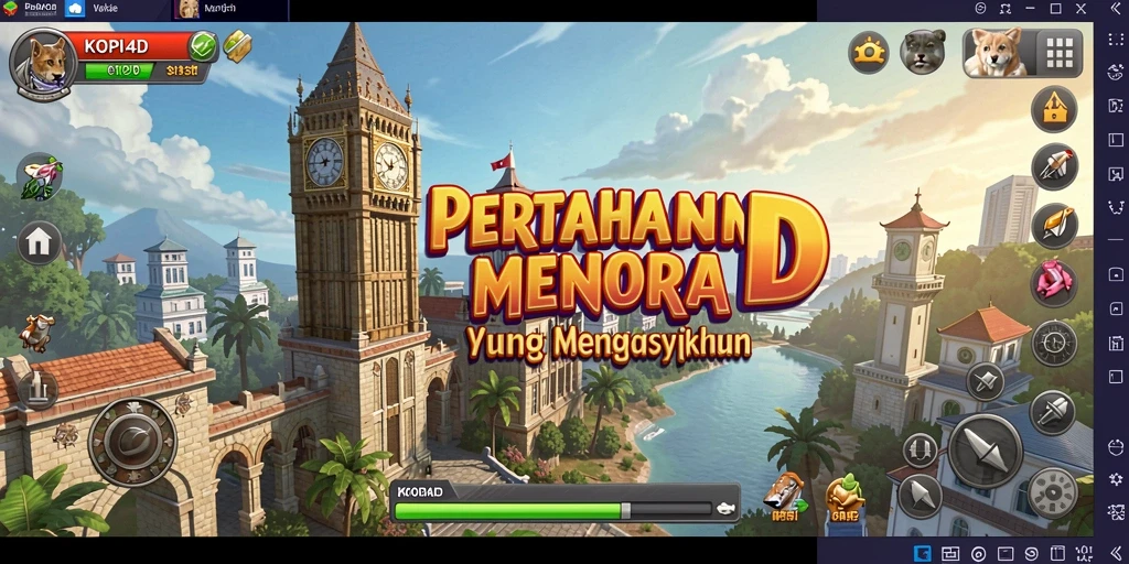 Tampilan gameplay KOPI4D dengan menara dan musuh yang beragam.