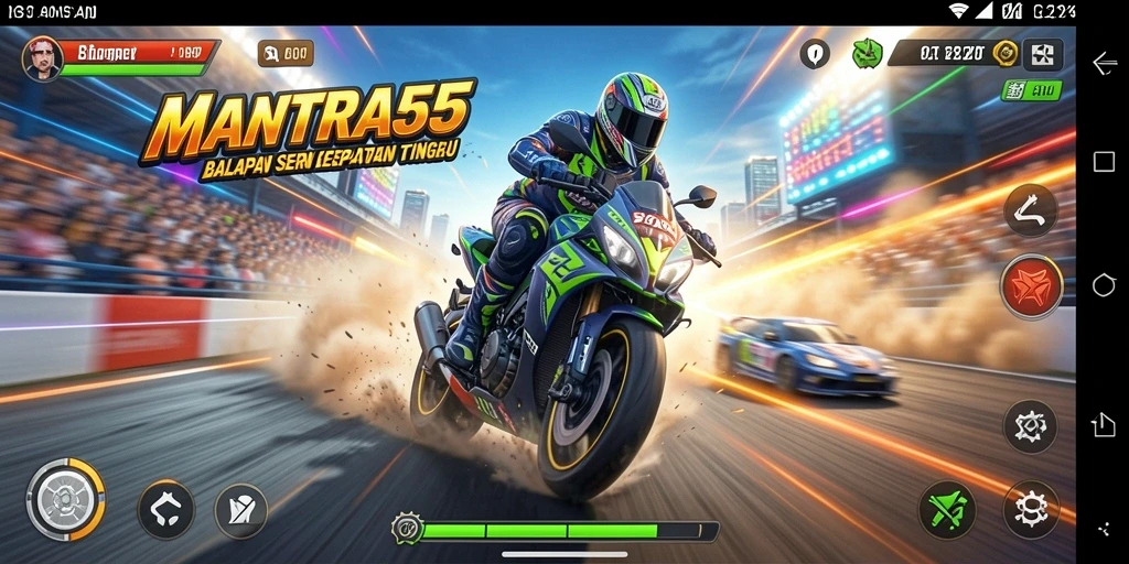 Tampilan gameplay seru dalam balapan dengan kecepatan tinggi.